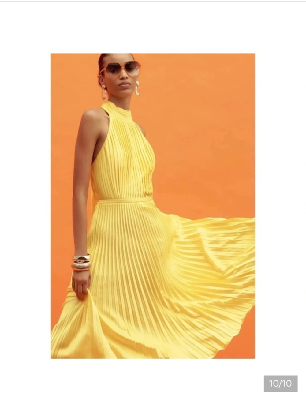 Macduggal yellow pleated halter dress